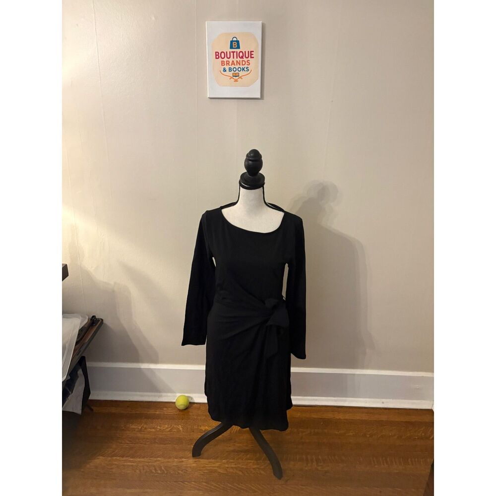 Lands' End Black Faux Wrap Tie Waist Long Sleeve Dress Women's XS (2-4)